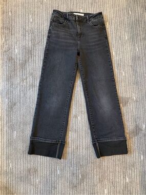 Girls Tractr Black Straight Jeans with Cuffed Hem